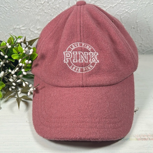 PINK Victoria Secret Accessories - PINK Victoria Secret Wool Blend Mauve Soft Pink Ball Cap Cinch Back PINK Logo